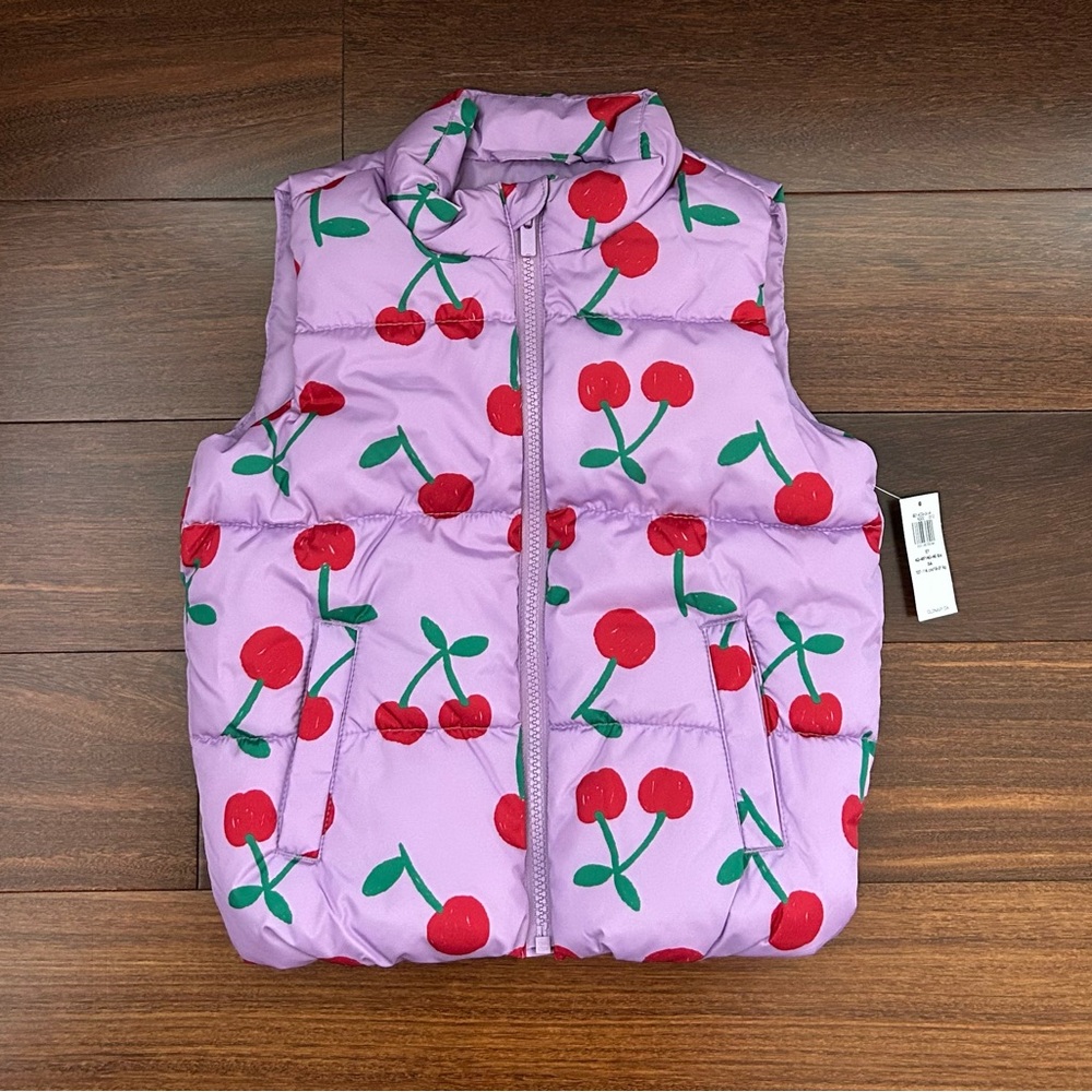 BNWT Old Navy Lavender Puffer Vest with Red Cherry Print 🍒